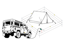 Load image into Gallery viewer, Illustration of a vehicle with a tent, and a 12V cable supplying power to a bear fence.