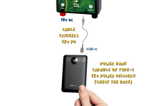 Load image into Gallery viewer, USBC Type-C PD trigger cable connecting a power bank to the Bear Sentry enegizer, which draws 12V