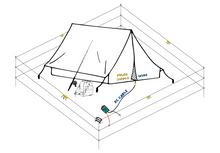 Load image into Gallery viewer, Pup tent camping with electric bear fence and backpack Flyfishing rod 
