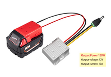 Load image into Gallery viewer, Milwaukee battery adapter, voltage converter (18V to 12V) and DC plug
