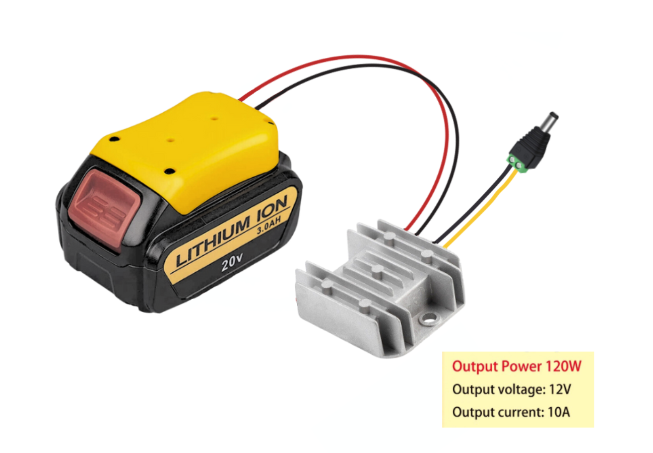 Dewalt battery adapter, voltage converter (20V to 12V) and DC plug